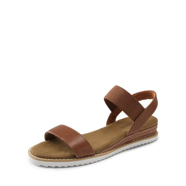 Ankle Elastic Strap Espadrille Flat Sandals - BROWN -  0